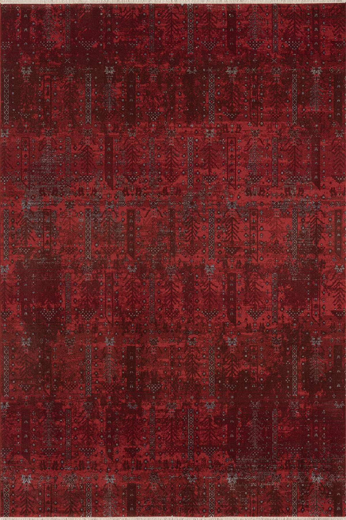 Deep Red · Faded Crimson Rug — overhead view of the full rug