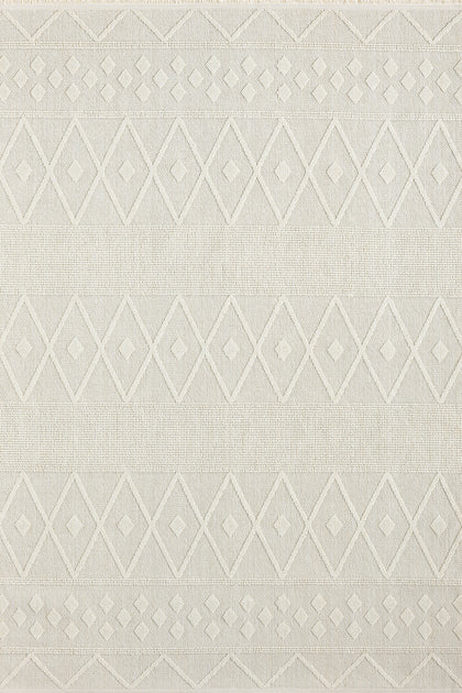 Cream · Tribal Band Flatweave Rug — overhead view of the full rug