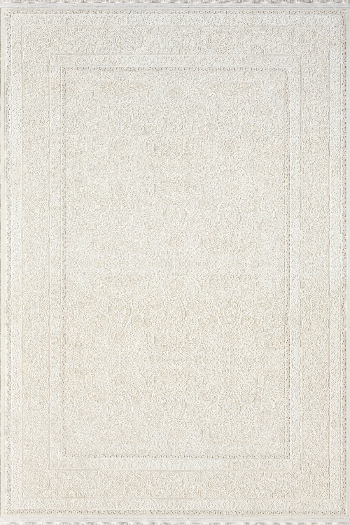 Beige · Tonal Damask Rug — overhead view of the full rug