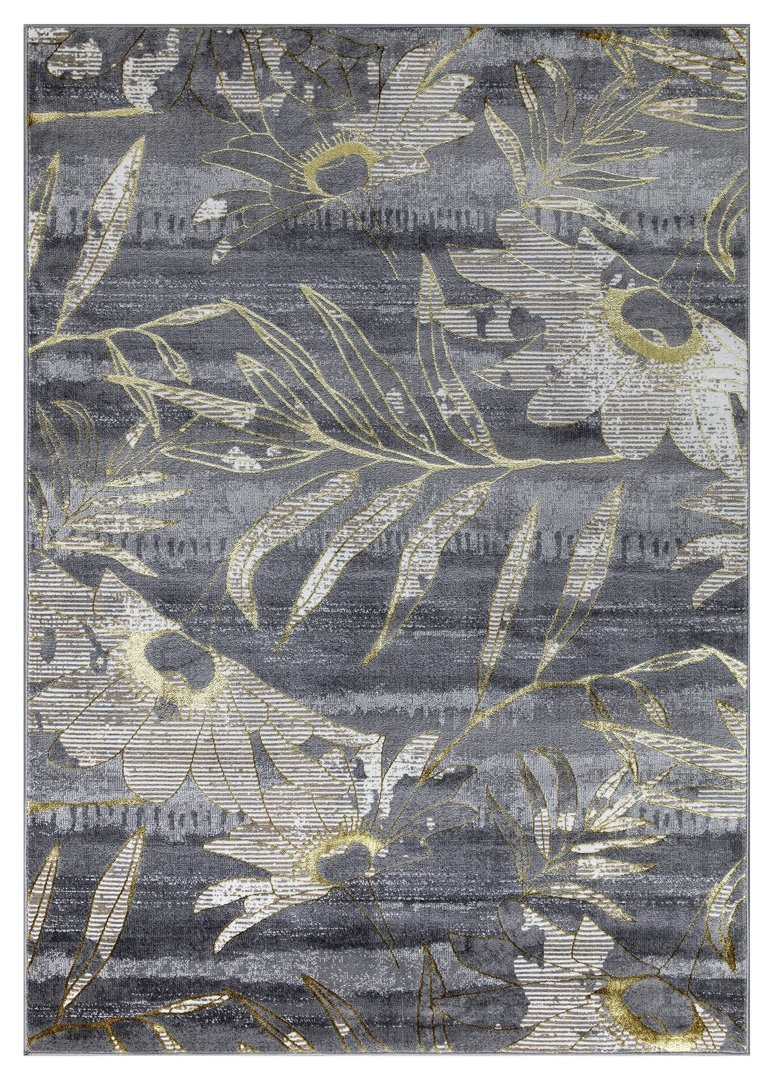 Ritz Floral Modern Rug Gold & Grey