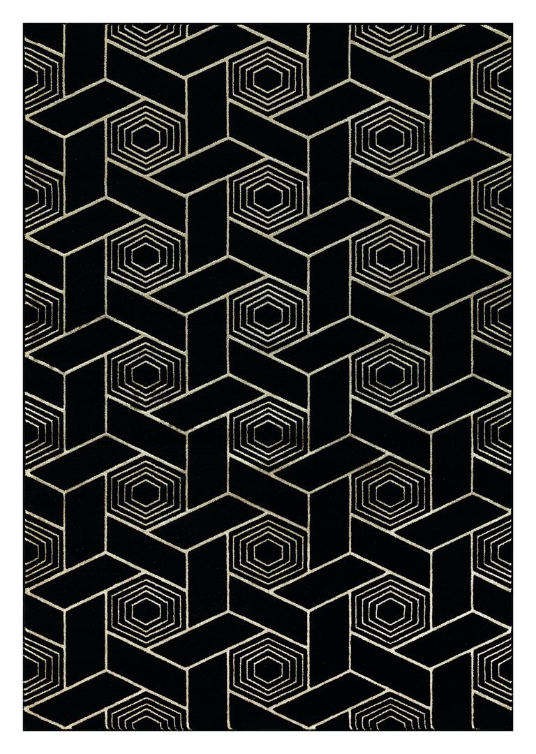 Ritz Geometric Design Rug Gold & Black