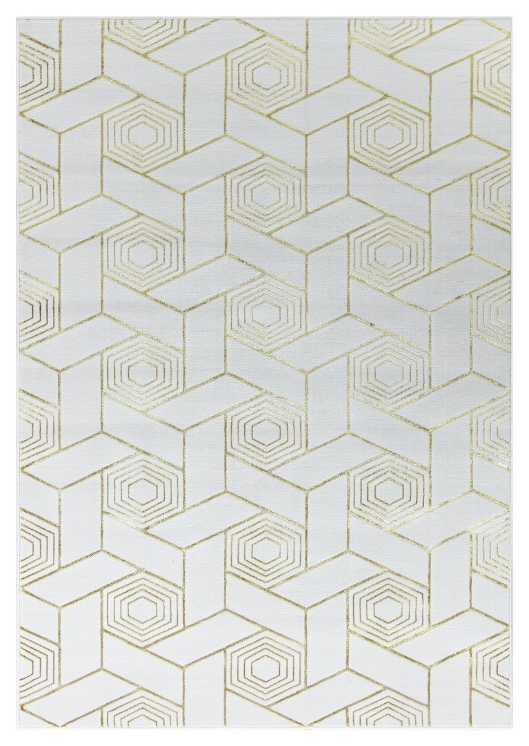 Ritz Geometric Design Rug Gold & Cream