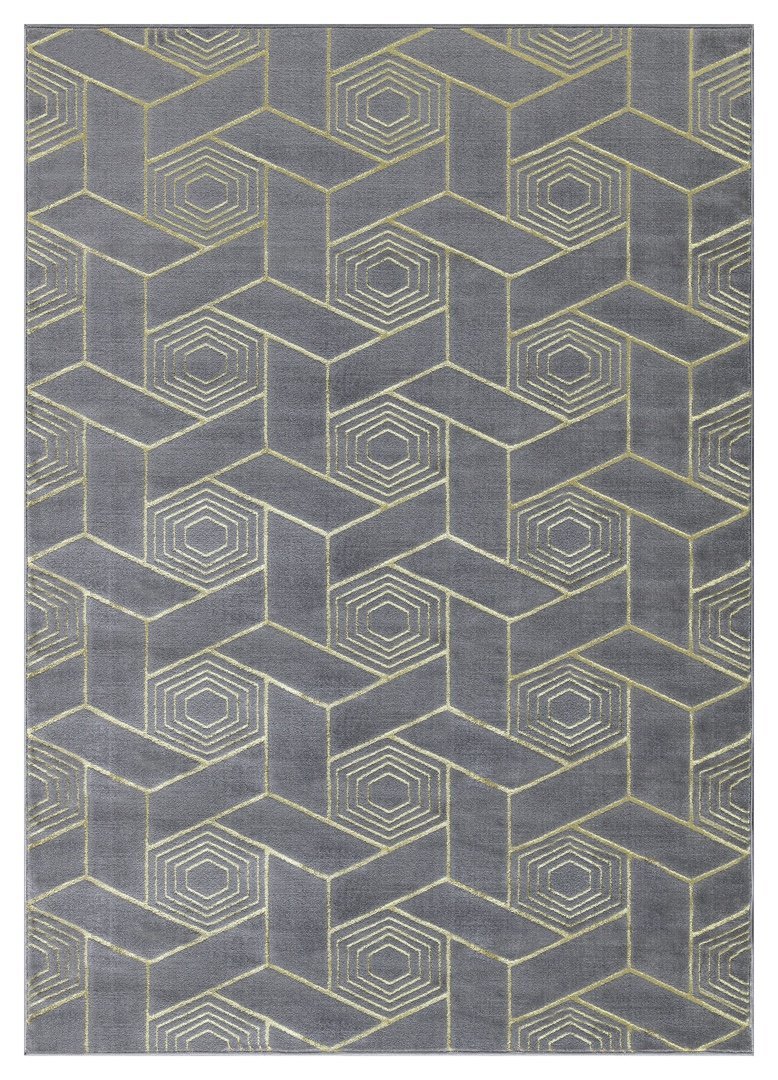 Ritz Geometric Design Rug Gold & Grey