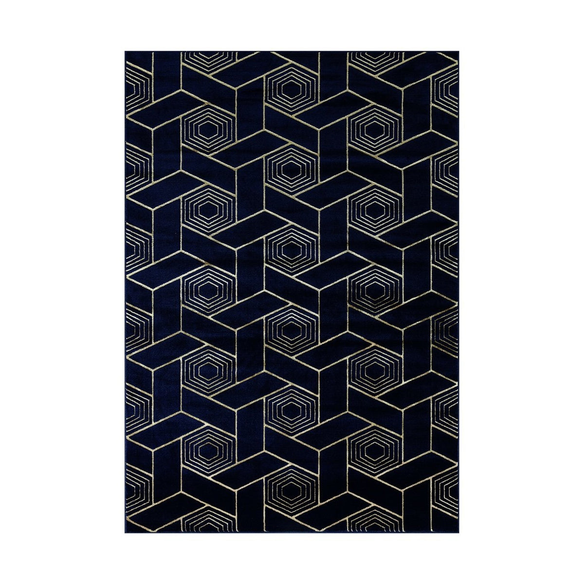 Ritz Geometric Design Rug Gold & Navy
