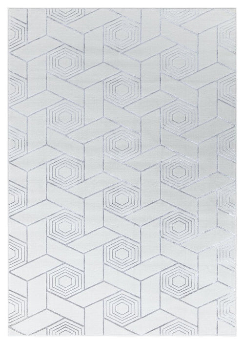 Ritz Geometric Design Rug Silver & Cream