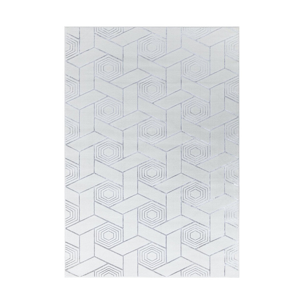 Ritz Geometric Design Rug Silver & Cream