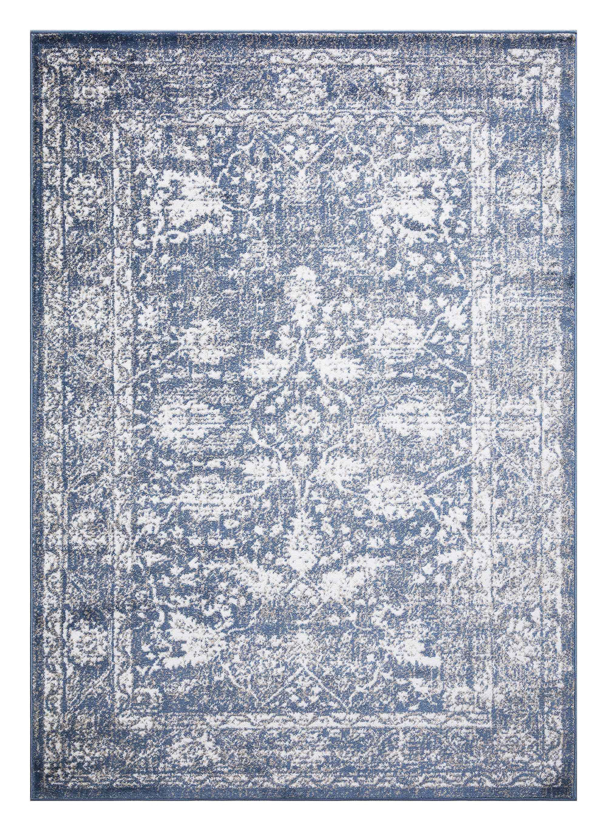 Santorini Traditional Floral Distressed Blue Rug
