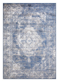 Santorini Traditional Medallion Distressed Blue Rug