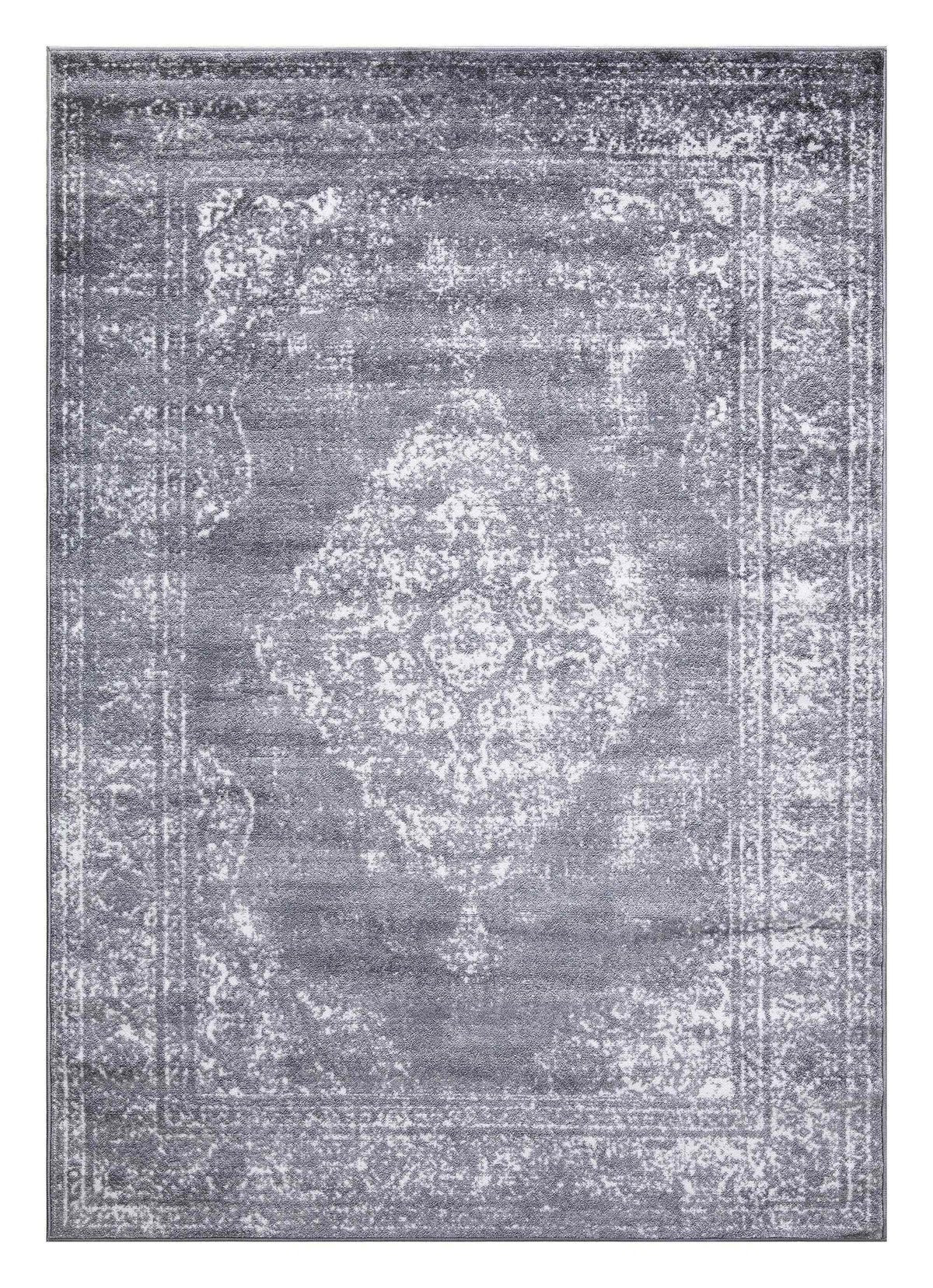 Santorini Traditional Medallion Distressed Grey Rug