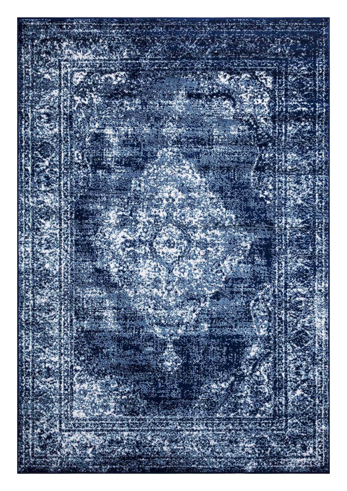 Santorini Traditional Medallion Distressed Navy Rug