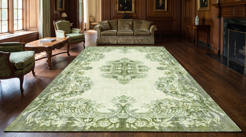 Green · Washable Damask Medallion Rug