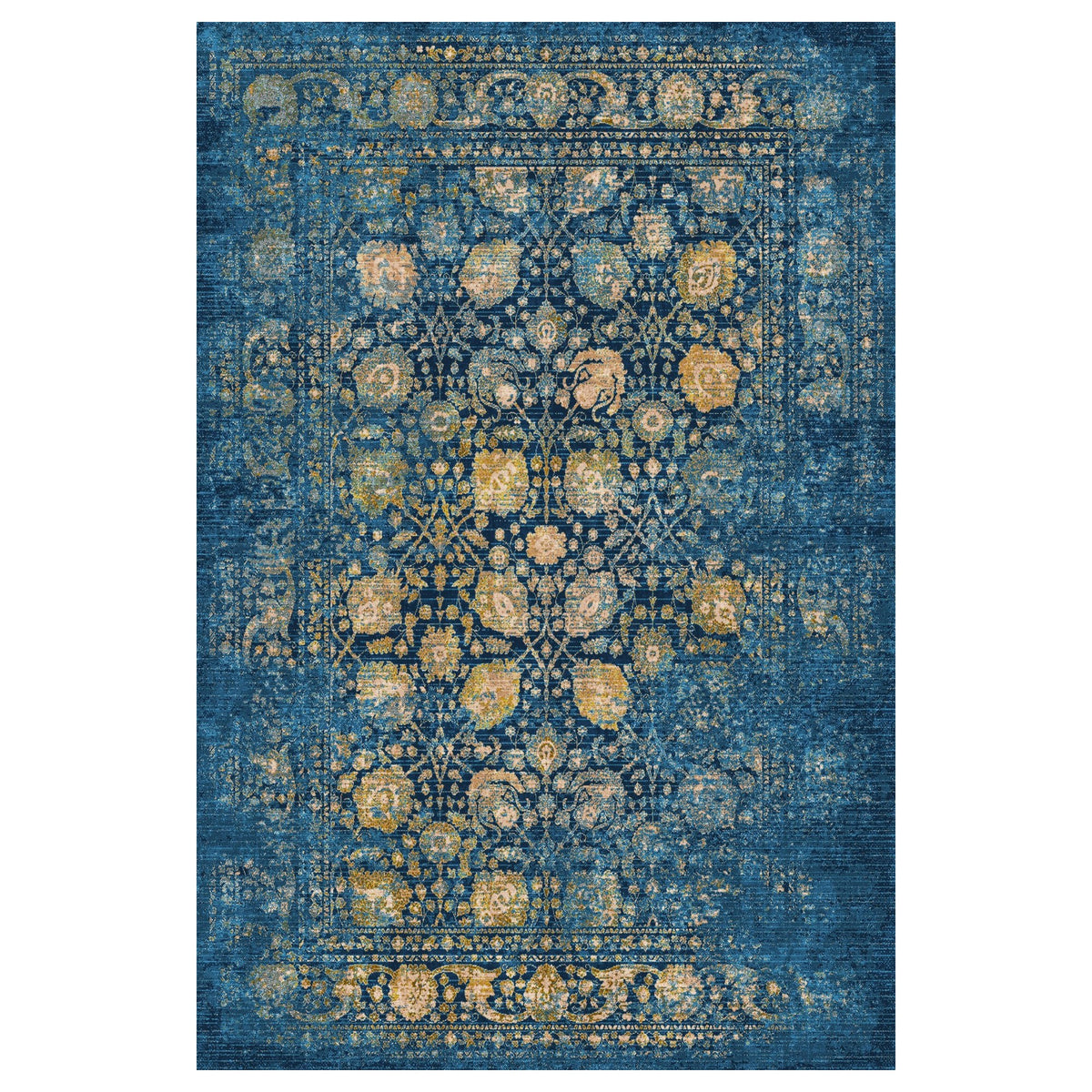 Blue Gold · Washable Festive Bloom Rug