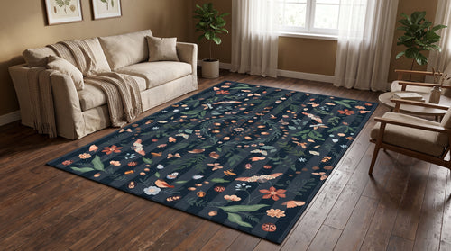 Navy · Washable Woodland Botanical Rug