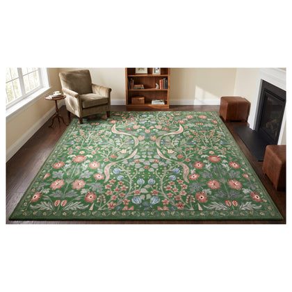 Green Β· Washable Morris Floral Rug