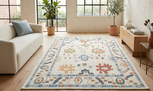 Blue · Washable Ivory Oushak Rug
