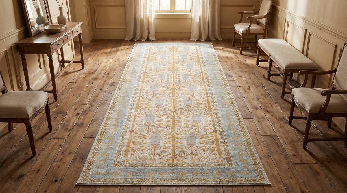 Light Blue · Washable Vintage Bordered Rug