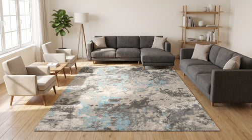 Grey · Washable Watercolour Abstract Rug
