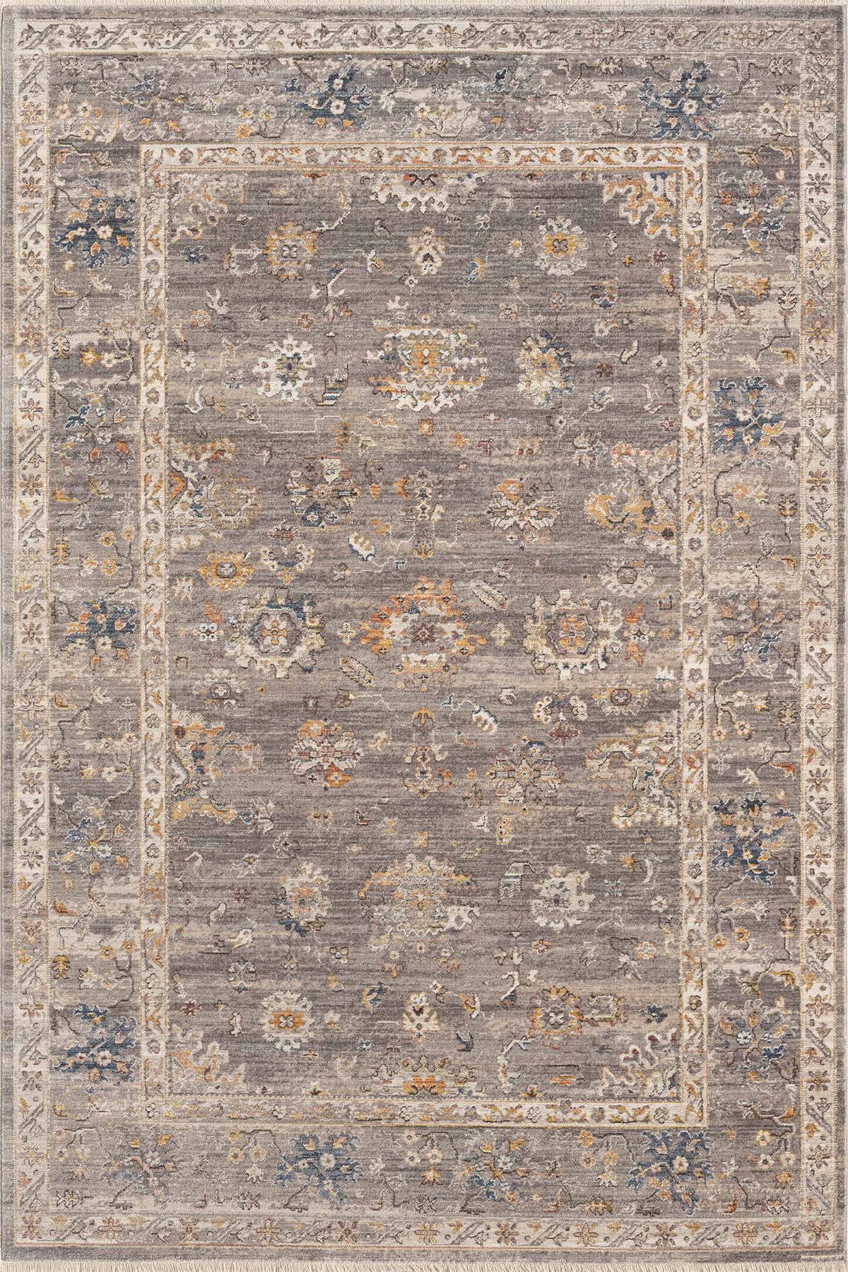Grey · Garden Border Rug — overhead view of the full rug