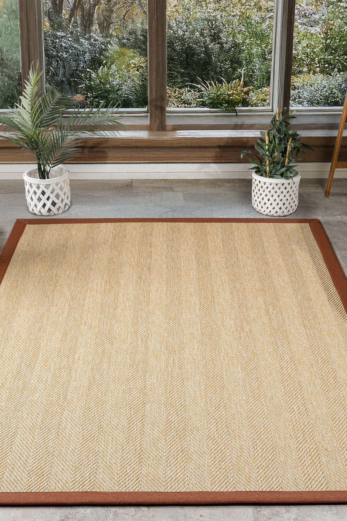 Beige with Terra Border · Bombay Border Chevron Sisal Rug