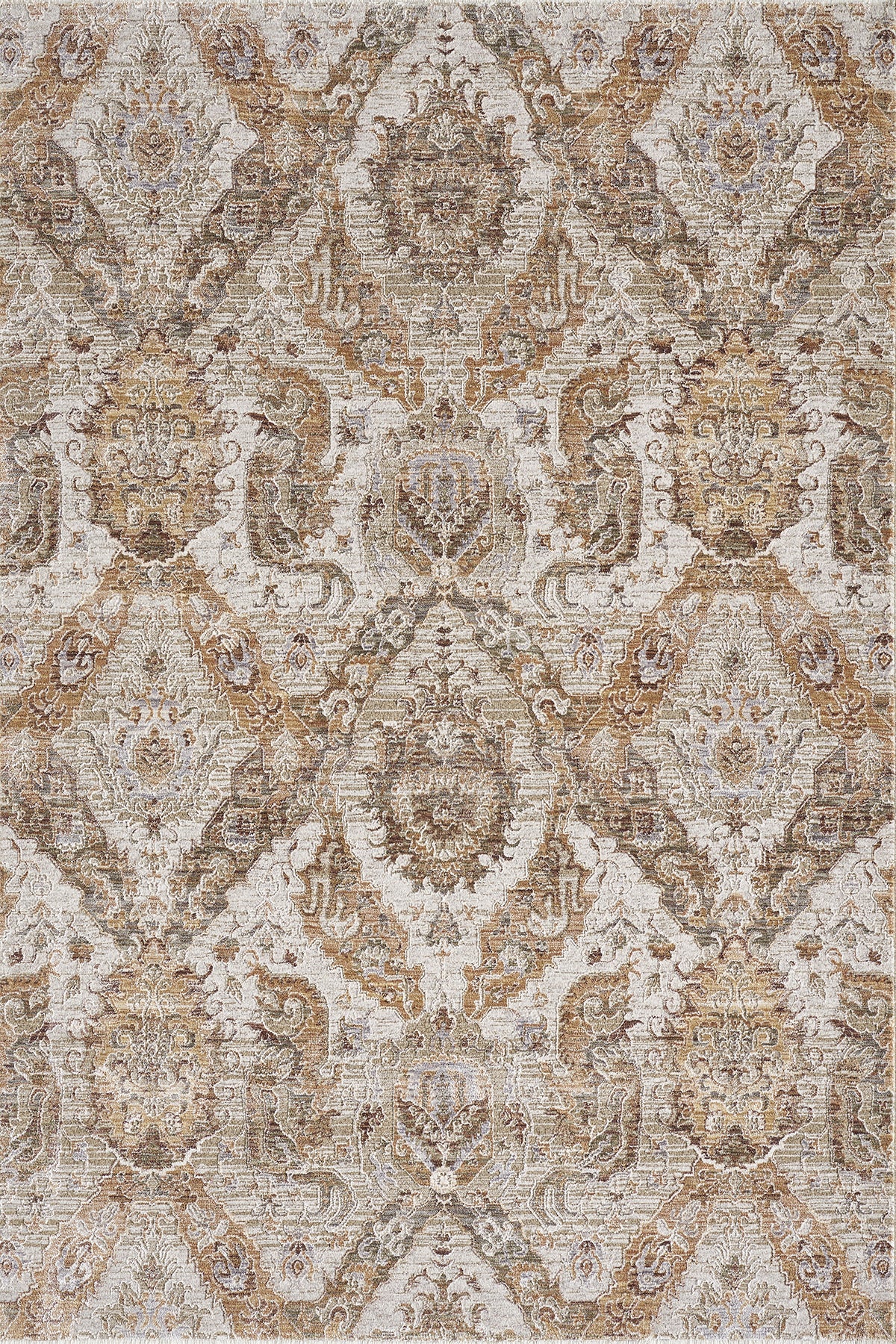 Beige · Gilded Damask Rug — overhead view of the full rug