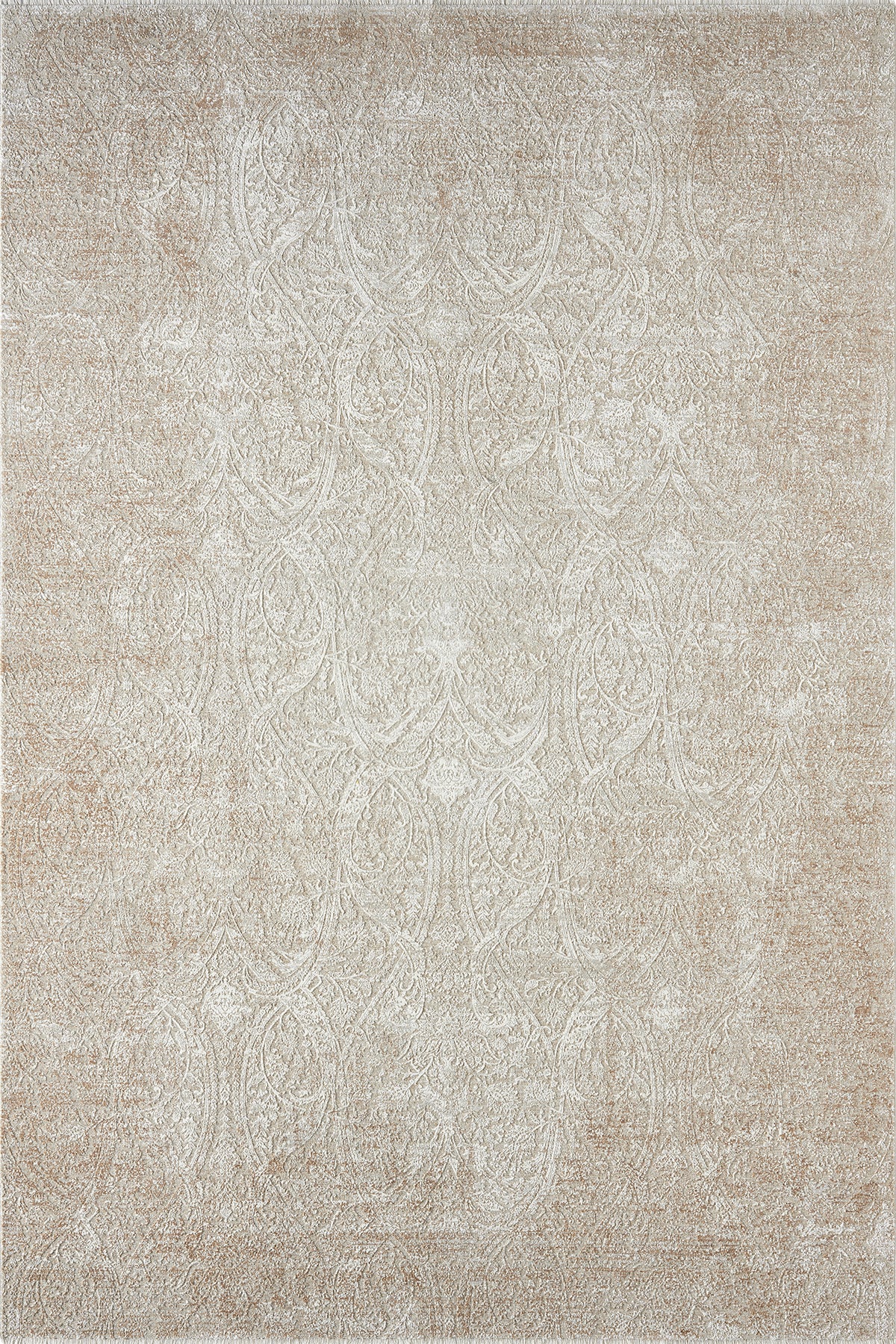 Beige · Faded Damask Rug — overhead view of the full rug