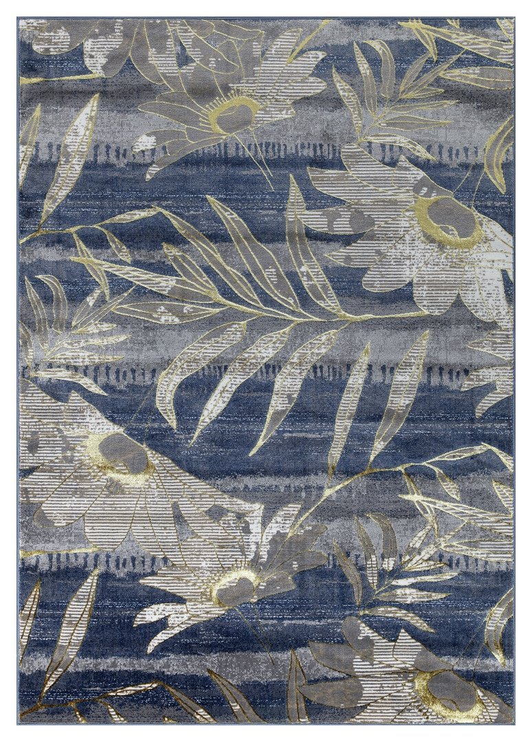 Ritz Floral Modern Rug Gold & Blue