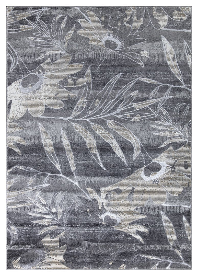 Ritz Floral Modern Rug Silver & Grey