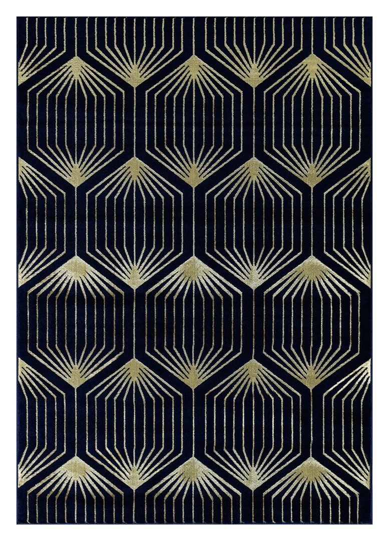 Ritz Geometric Contemporary Rug Gold & Navy (V1)