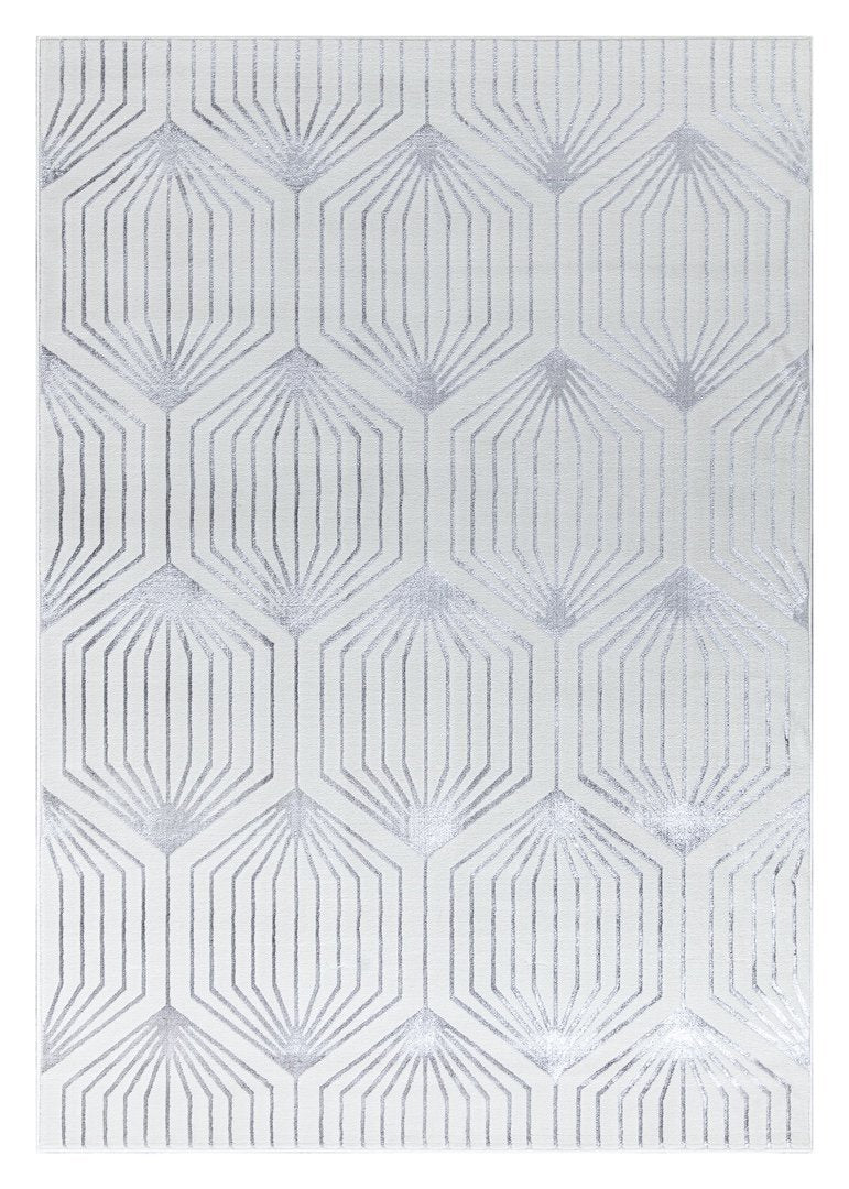 Ritz Geometric Contemporary Rug Silver & Cream (V1)