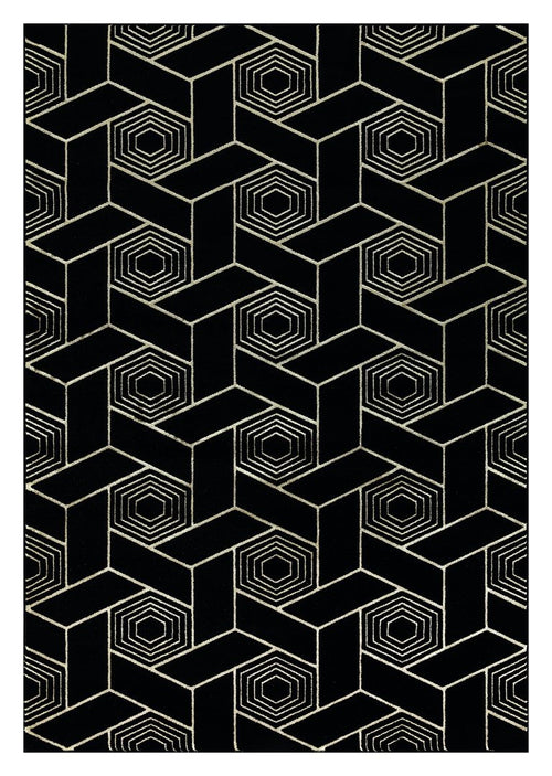 Ritz Geometric Design Rug Gold & Black