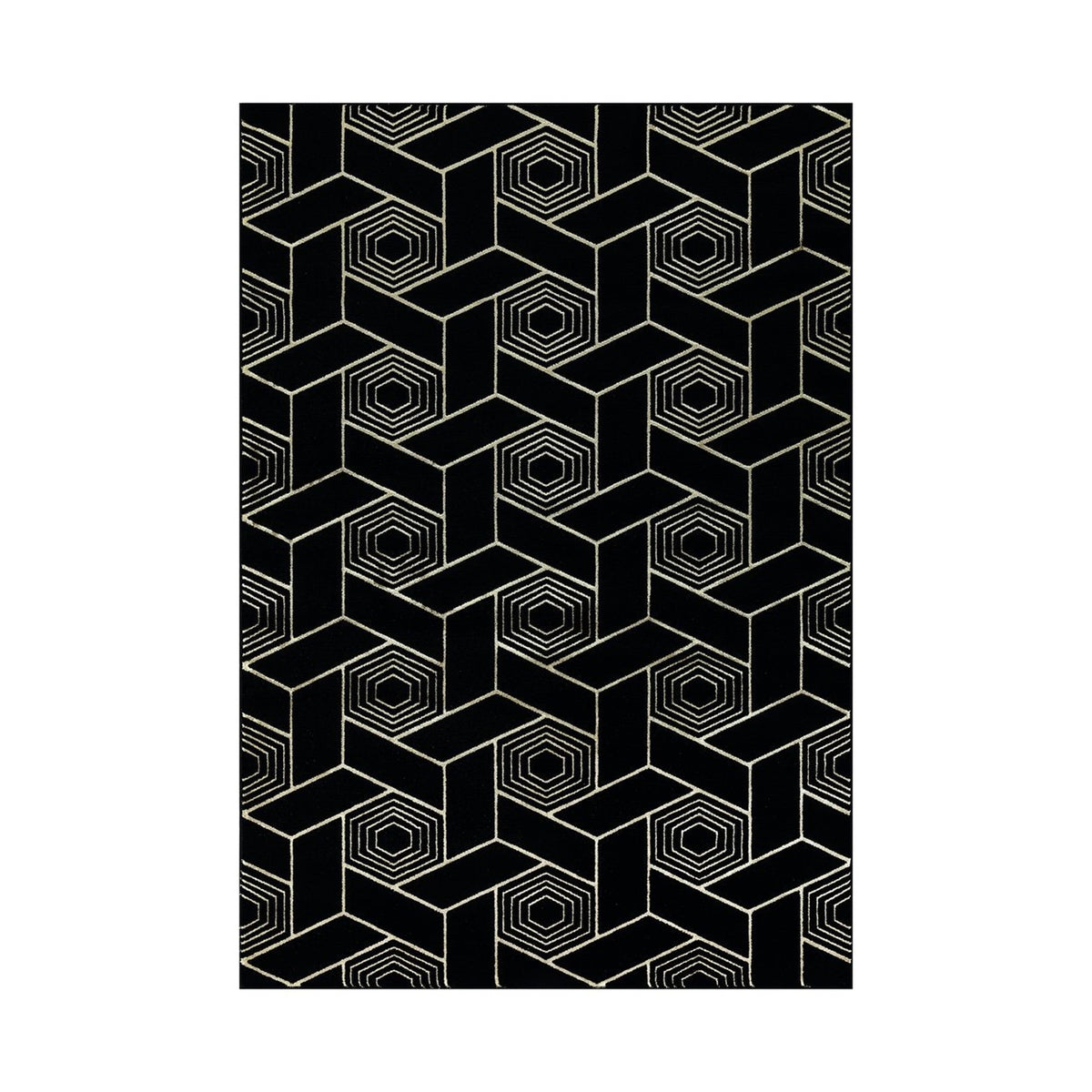 Ritz Geometric Design Rug Gold & Black