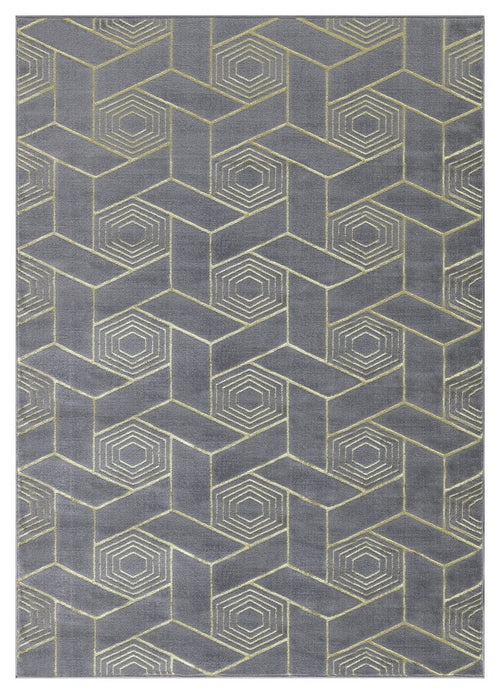 Ritz Geometric Design Rug Gold & Grey