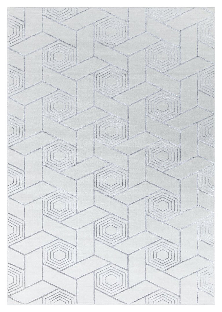 Ritz Geometric Design Rug Silver & Cream