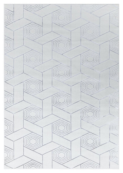 Ritz Geometric Design Rug Silver & Cream, view 2 of 10