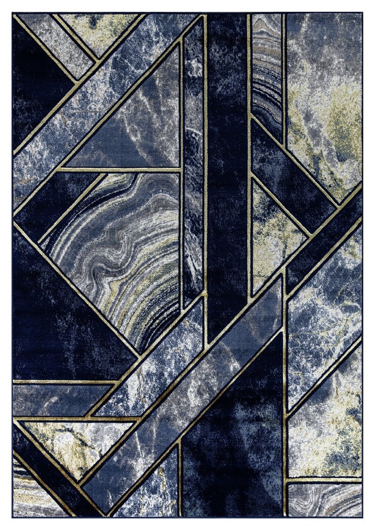 Ritz Geometric Modern Rug Gold & Navy (V1)