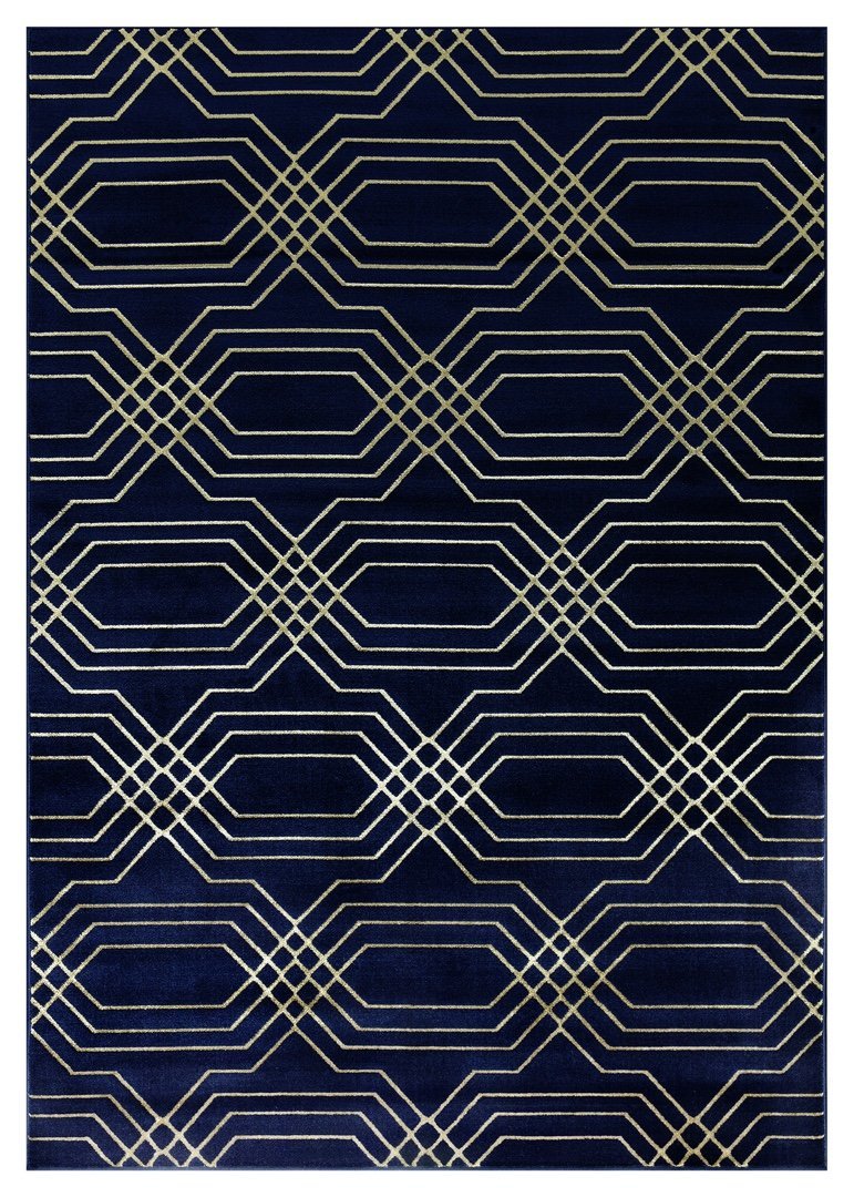 Ritz Geometric Modern Rug Gold & Navy (V2)