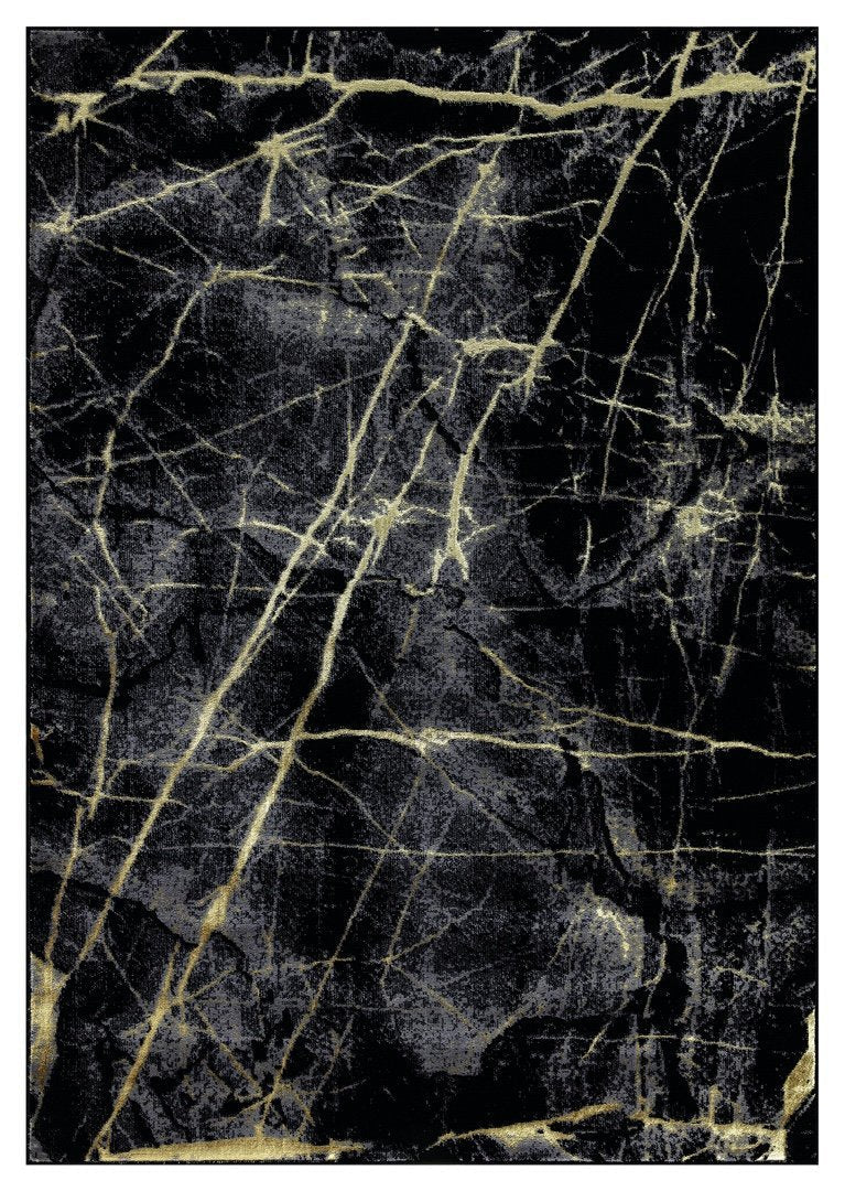 Ritz Marble Design Rug Gold & Black