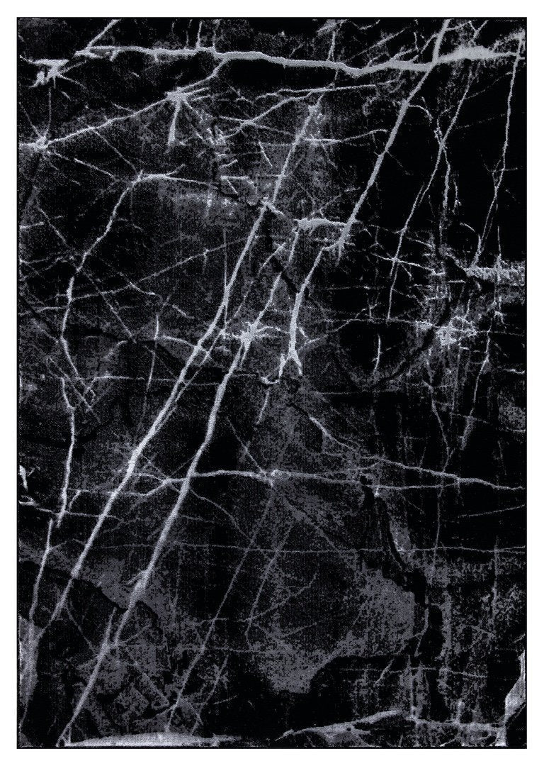 Ritz Marble Design Rug Silver & Black