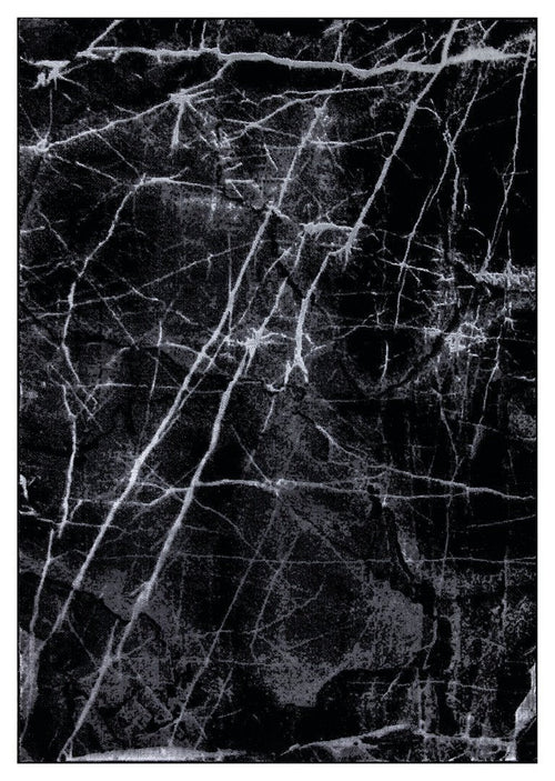 Ritz Marble Design Rug Silver & Black