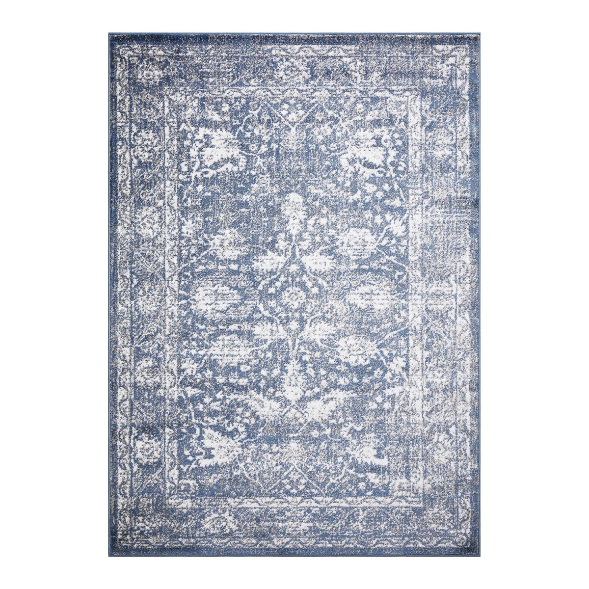 Santorini Traditional Floral Distressed Blue Rug