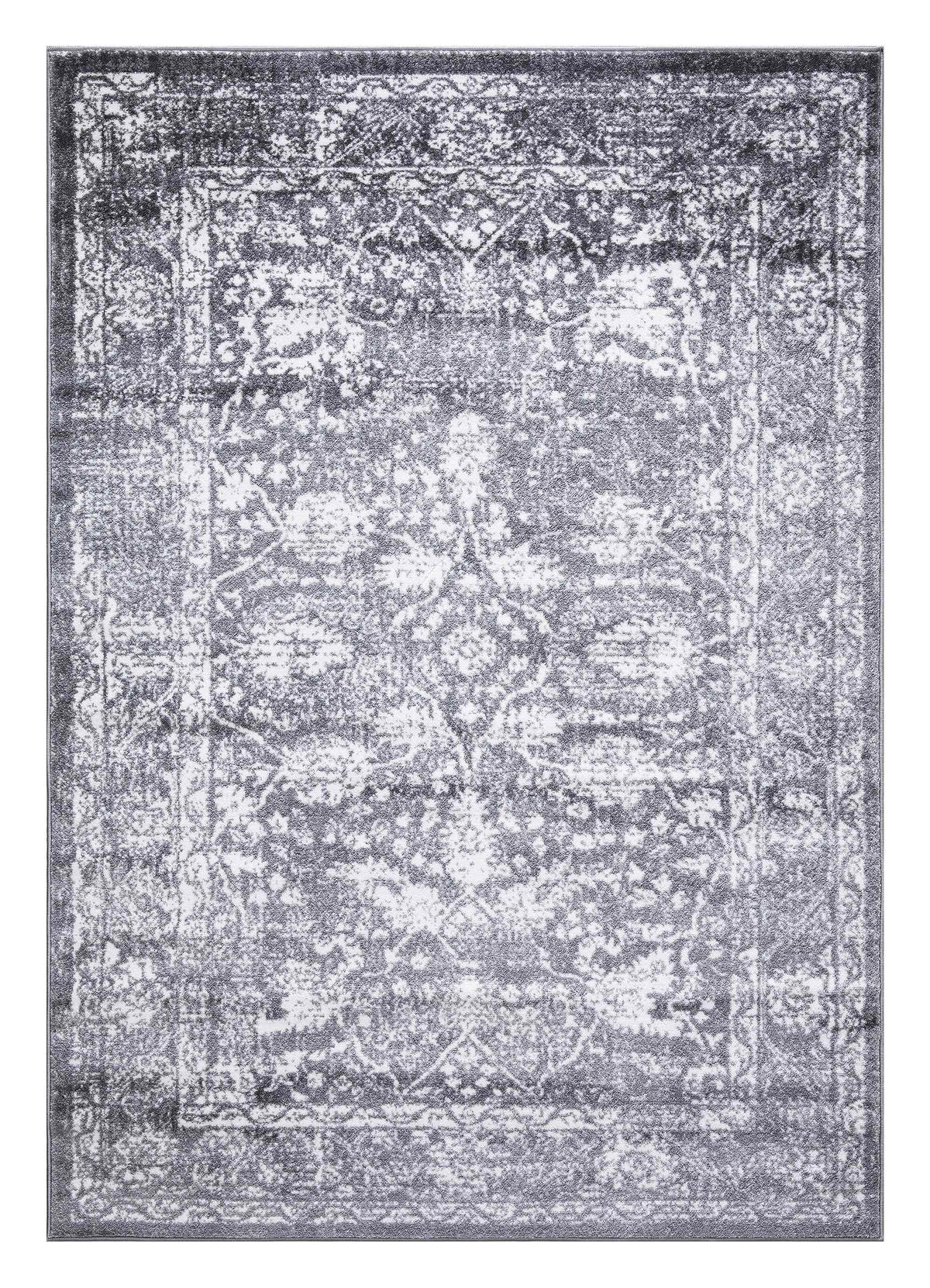 Santorini Traditional Floral Distressed Grey Rug