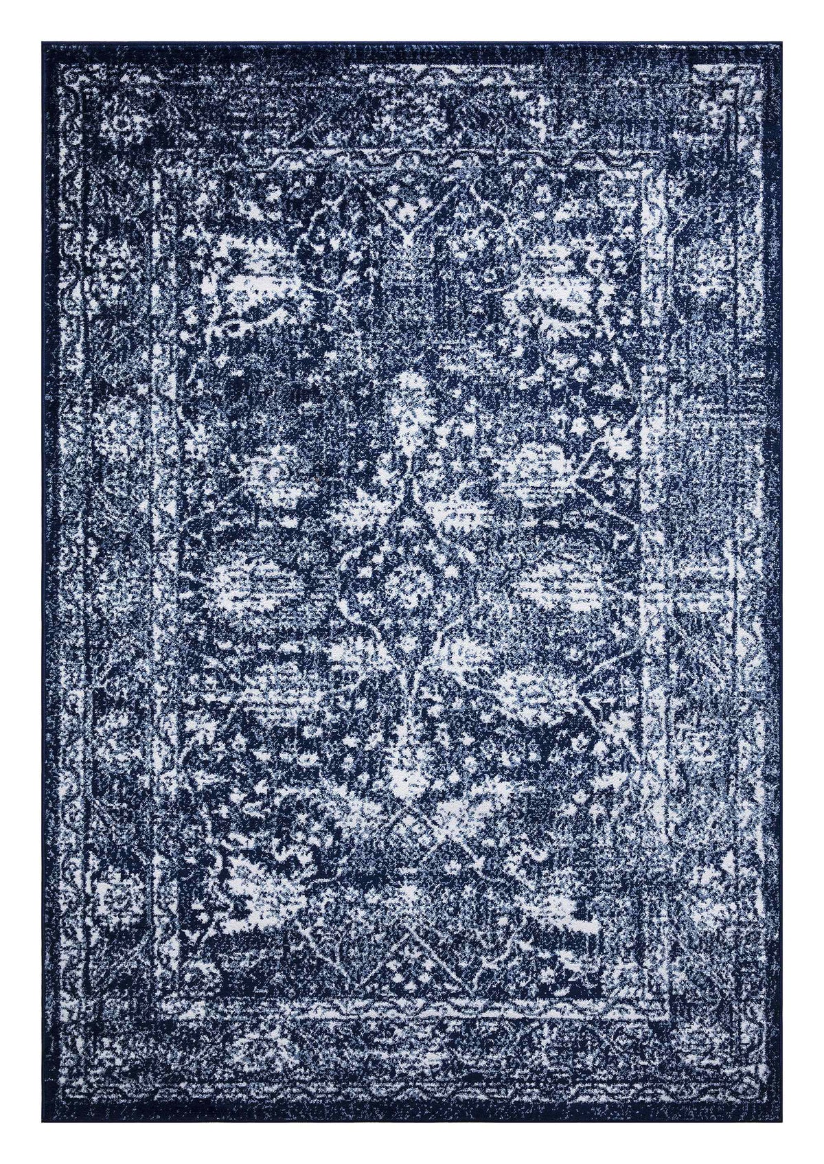 Santorini Traditional Floral Distressed Navy Rug
