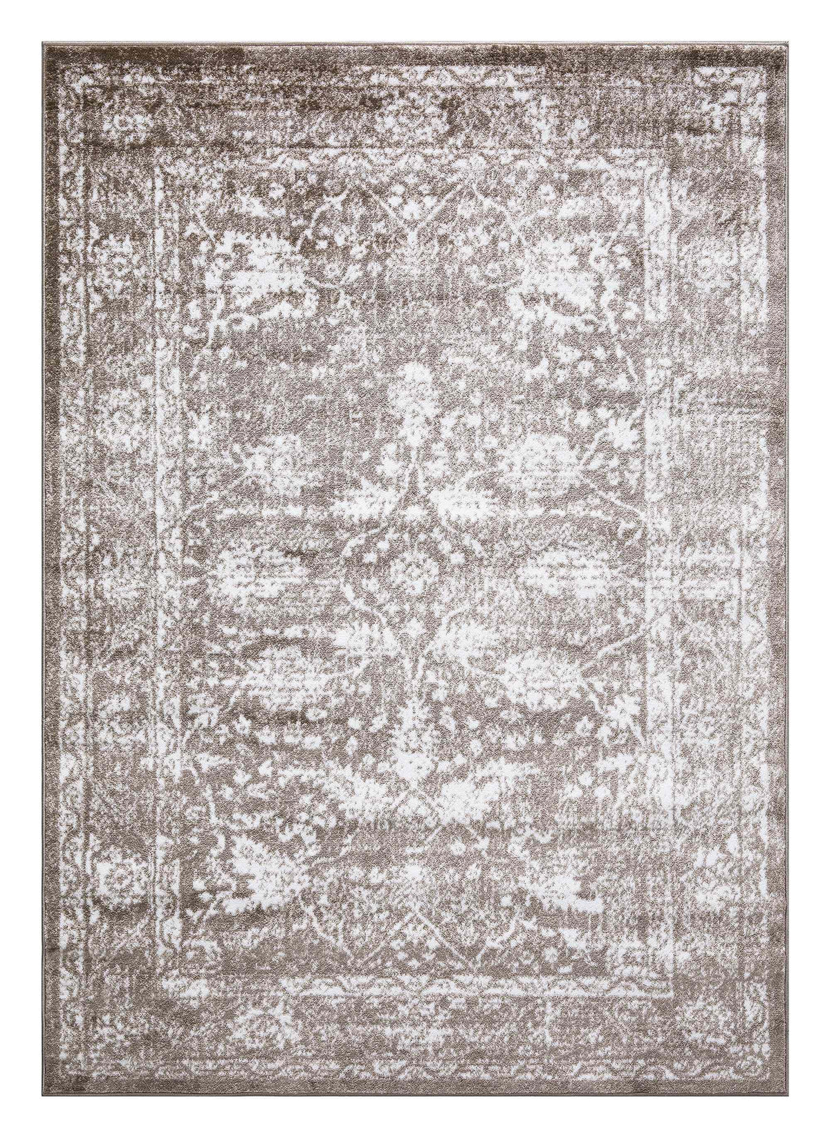Santorini Traditional Floral Distressed Beige Rug