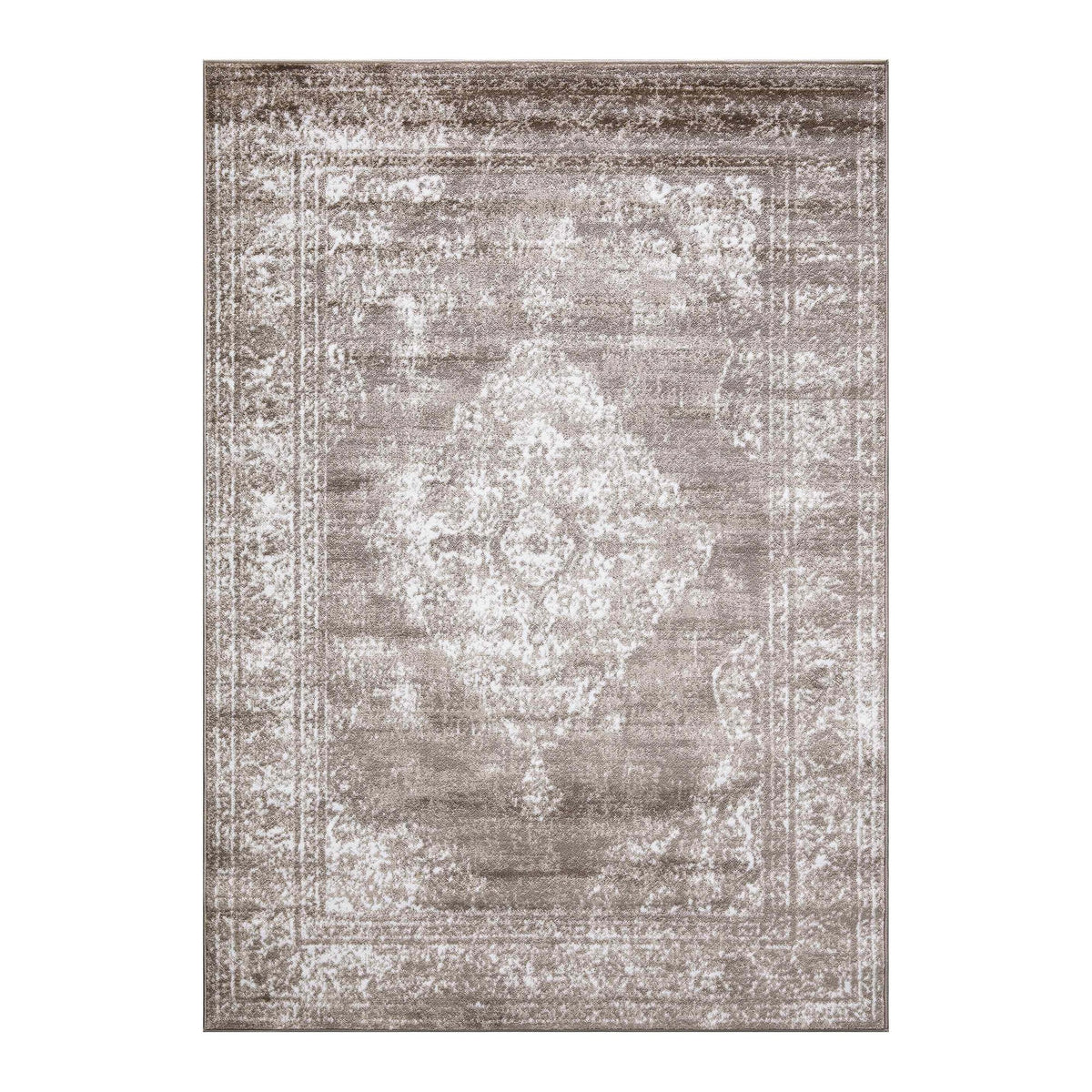 Santorini Traditional Medallion Distressed Beige Rug
