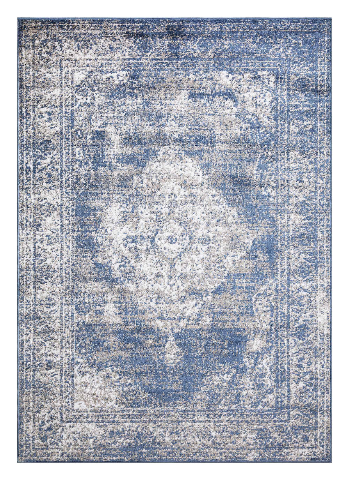 Santorini Traditional Medallion Distressed Blue Rug