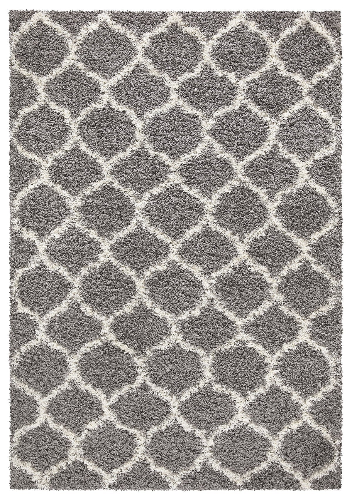 Trellis Shaggy Grey & White Rug (V2)