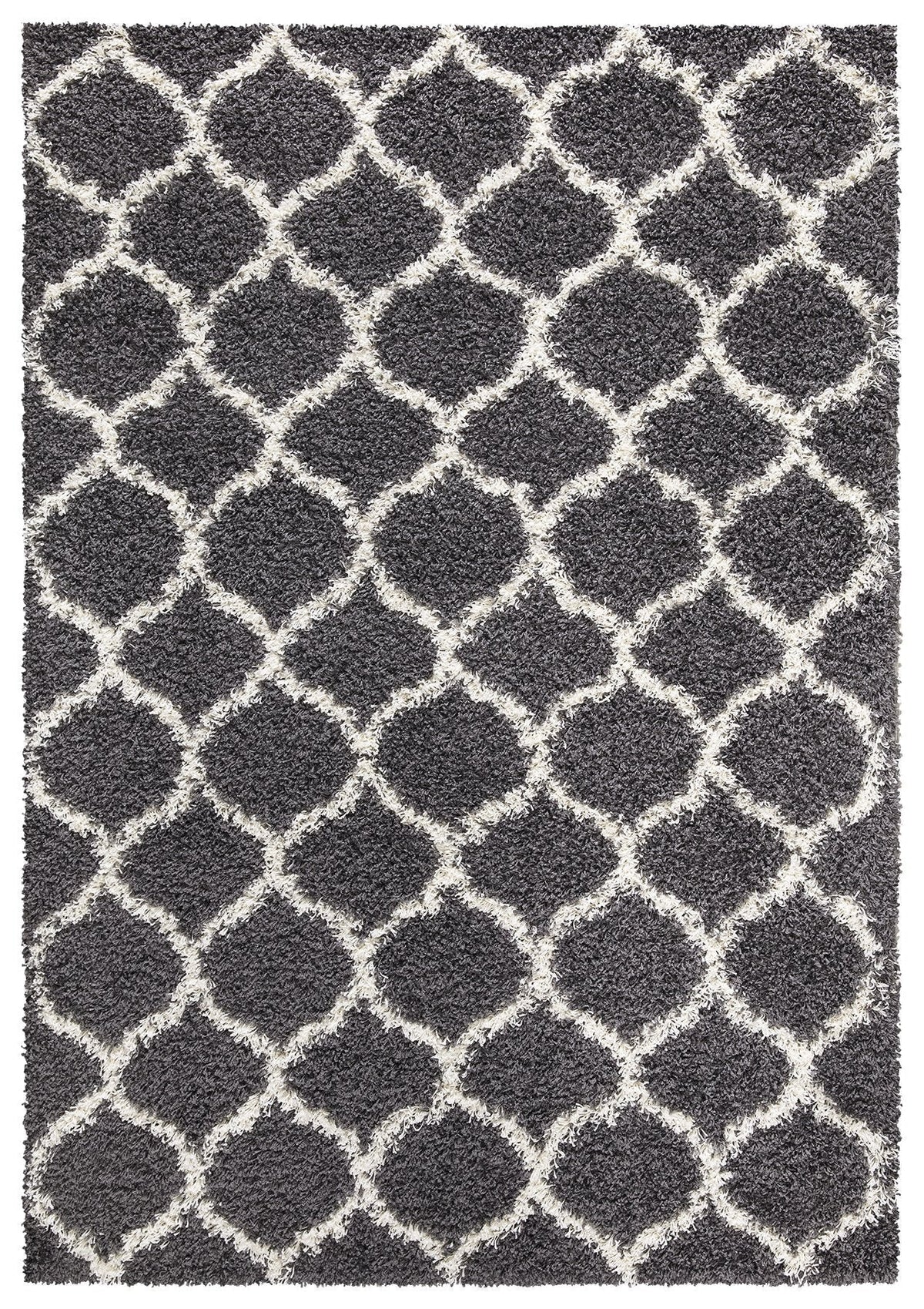 Trellis Shaggy Grey & White Rug