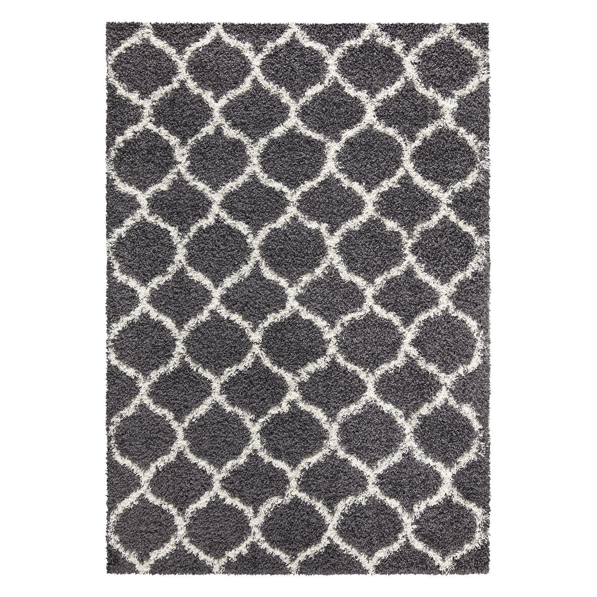 Trellis Shaggy Grey & White Rug