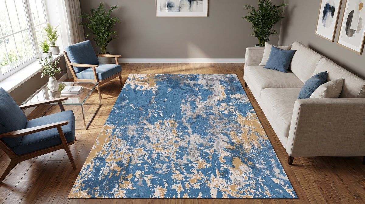 Blue · Washable Ink Marble Rug