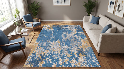 Blue · Washable Ink Marble Rug